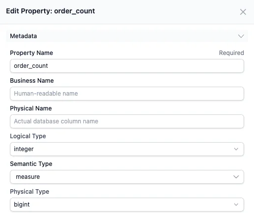 Semantic Type in the property editor (Diagram view, click a property)